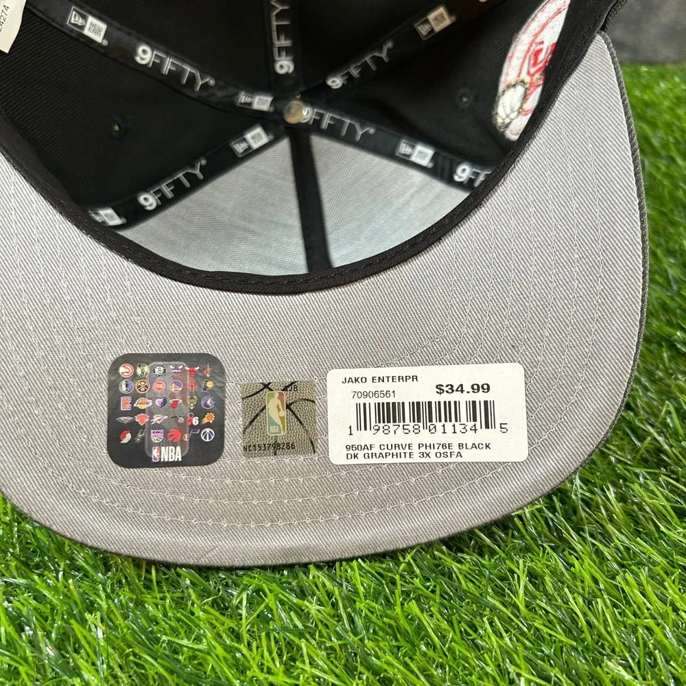 New Era 9FIFTY Philadelphia 76ers Hat Mens One Size Black‎ Graphite Snapback NWT